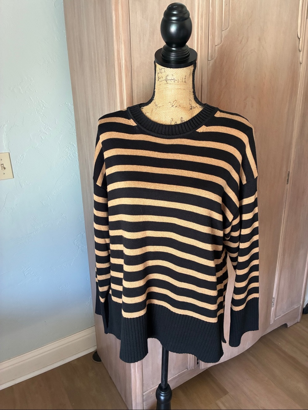 J. Crew preppy black camel striped 100% cotton Sweater preppy classic nautical L